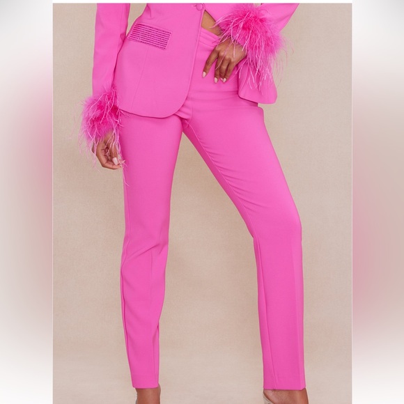 Clarissa Embellished Feather Blazer Suit Set - Hot Pink - Picture 3 of 5